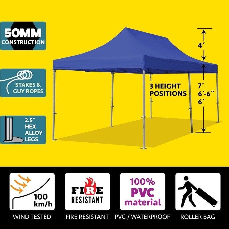 Blue pop-up tailgate party tent. 10' x 20' 50mm Speedy Pop-up Party Tent - Blue