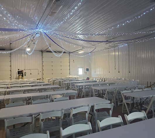 marquee with tables set for party